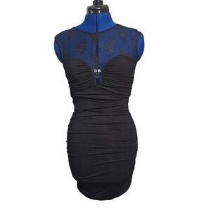 Guess Black Lace Ruched Bodycon Dress